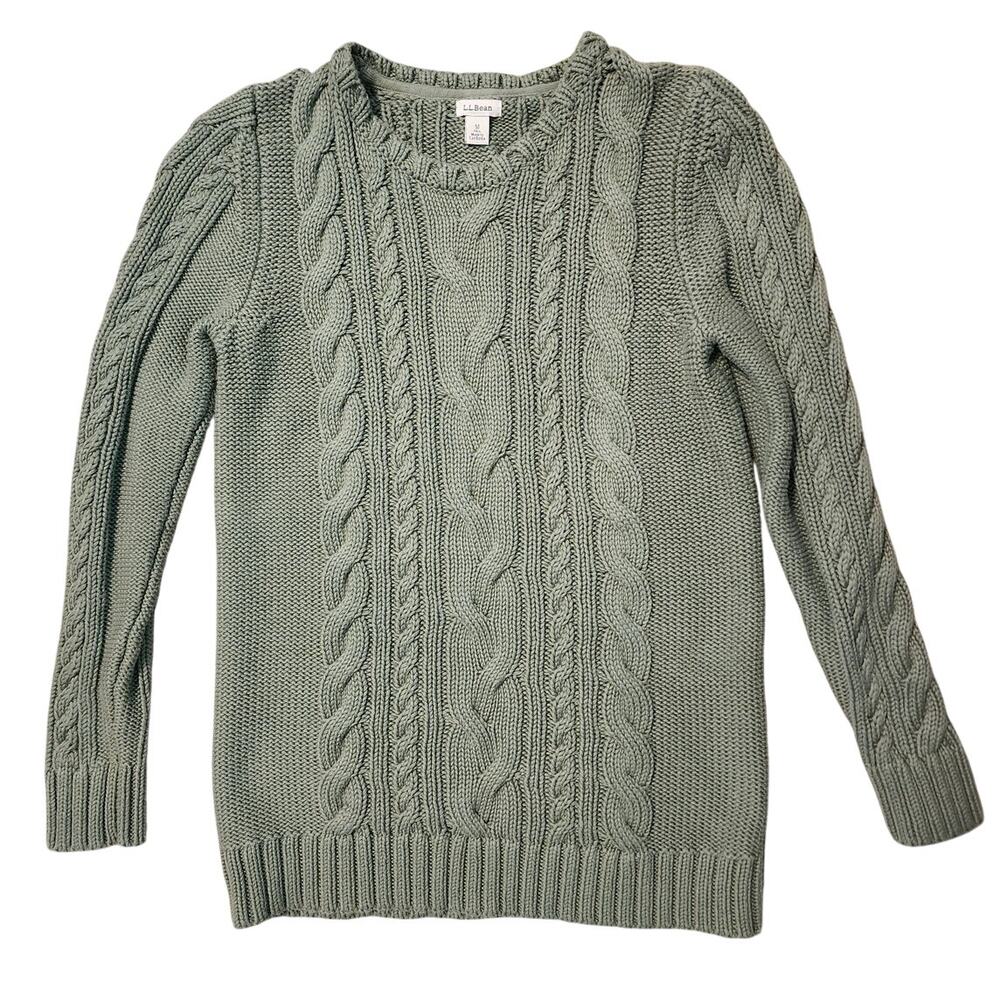 LL Bean Double L Cableknit Sweater Crewneck Sz M-tall Fisherman Cotton